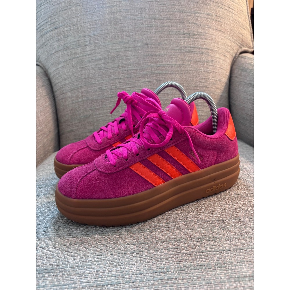 Adidas Gazelle Bold Pink Orange Suede Platform Sneakers ID6991 Womens 6 - Picture 2 of 6